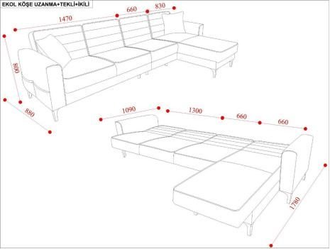 Ekol Sol L Köşe Koltuk(Uz+2+Uz1)
